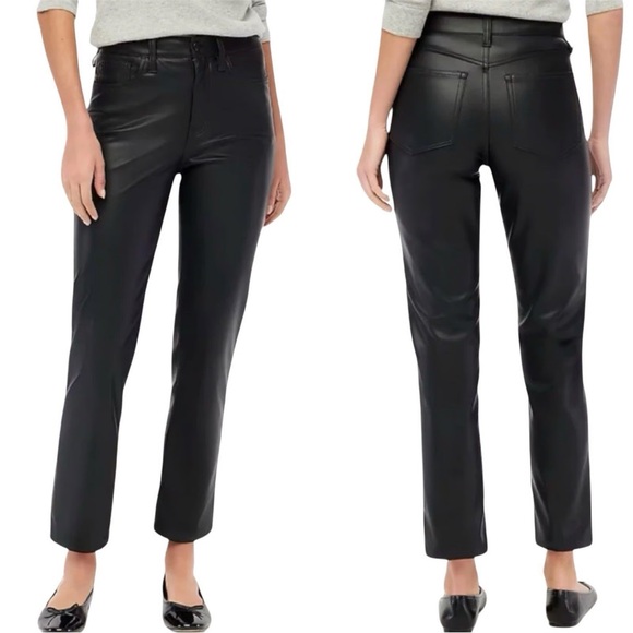 J. Crew Womens 31 Black Faux Leather High Rise Straight Leg Pants New - Picture 1 of 7